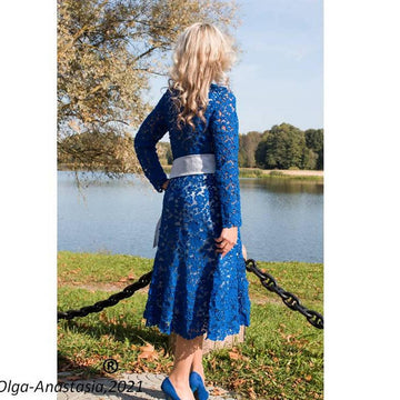Lace blue crochet wedding dress