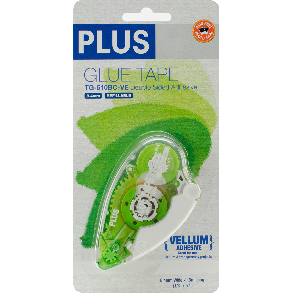 Plus Corporation Plus Permanent Vellum Glue Tape Dispenser - .33"X52.5'