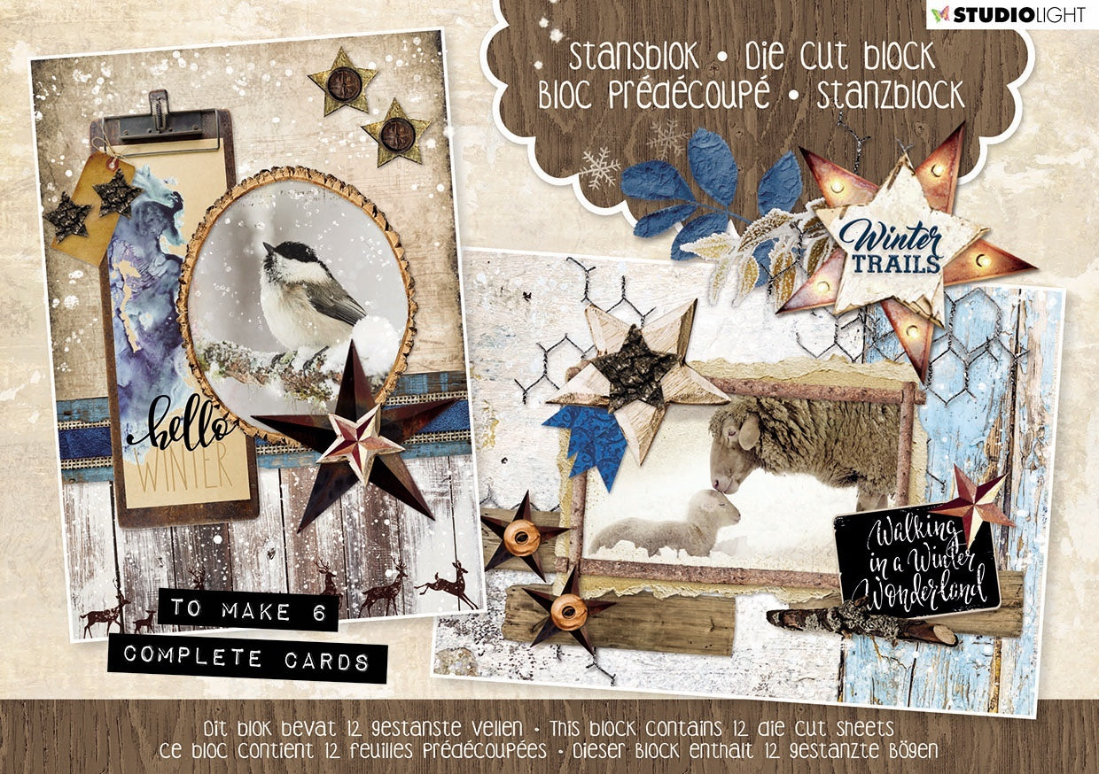 Studio Light Die-Cut Card Toppers A5 12/Pkg - Winter Trails, Makes 6 Cards