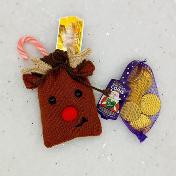 Christmas DK Knitting Pattern Chocolate Coin Bags Charity Robin Snowman Reindeer