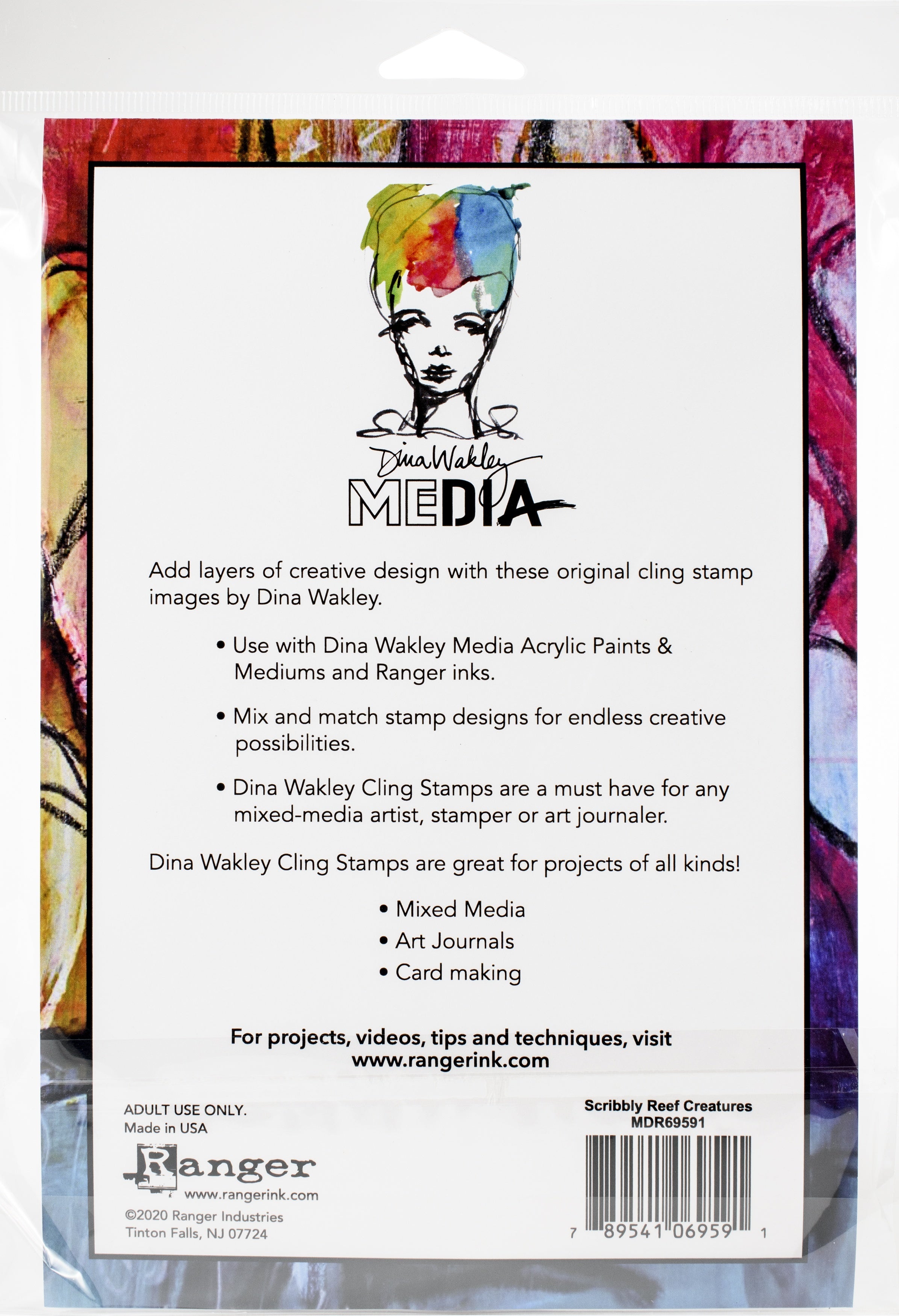 Ranger Dina Wakley Media Cling Stamps 6"X9" - Scribbly Reef Creatures
