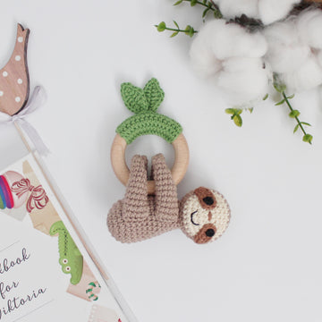 Sloth crochet pattern animal baby rattle teether toy Amigurumi pattern for newborn
