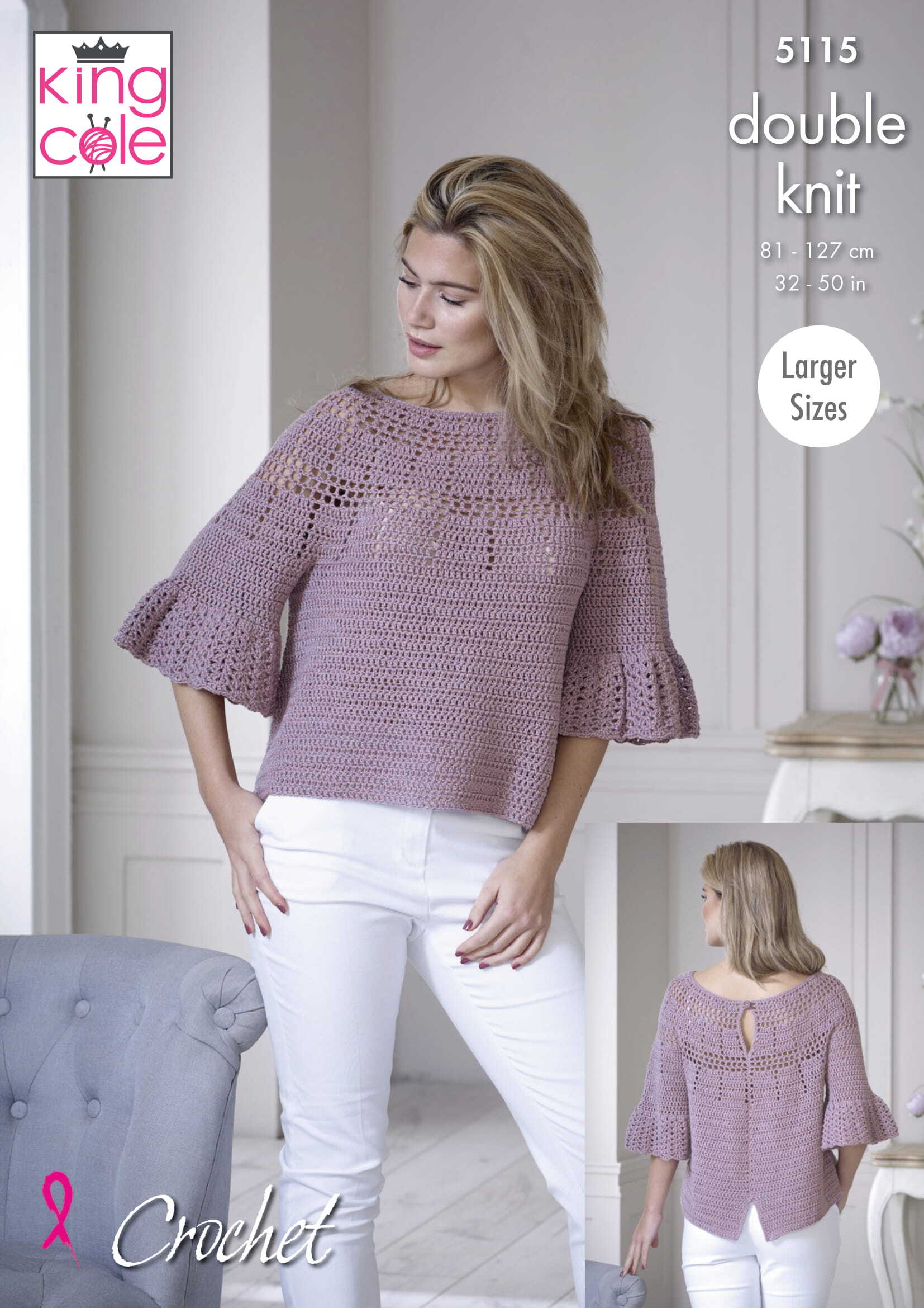 Bell Sleeve & Short Sleeve Tops in King Cole Finesse Cotton Silk DK - 5115pdf - Downloadable PDF