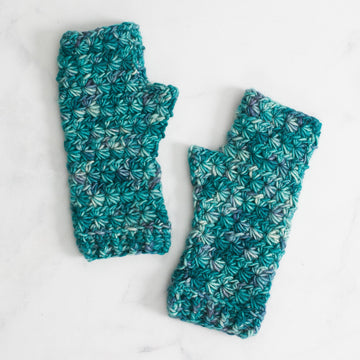 Deep Water fingerless mittens