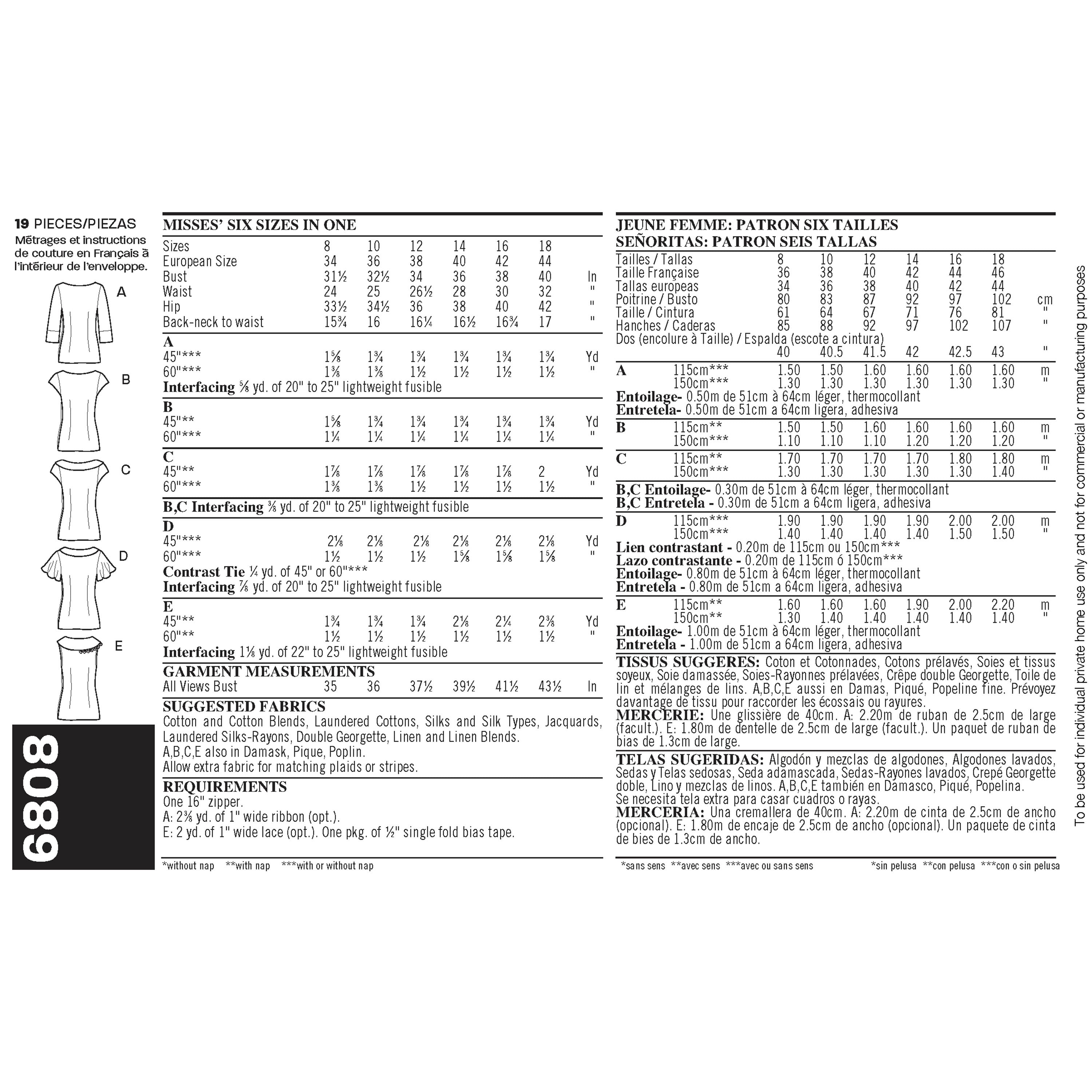 New Look Misses' Tops 6808 - Paper Pattern, Size A (8,10,12,14,16,18)