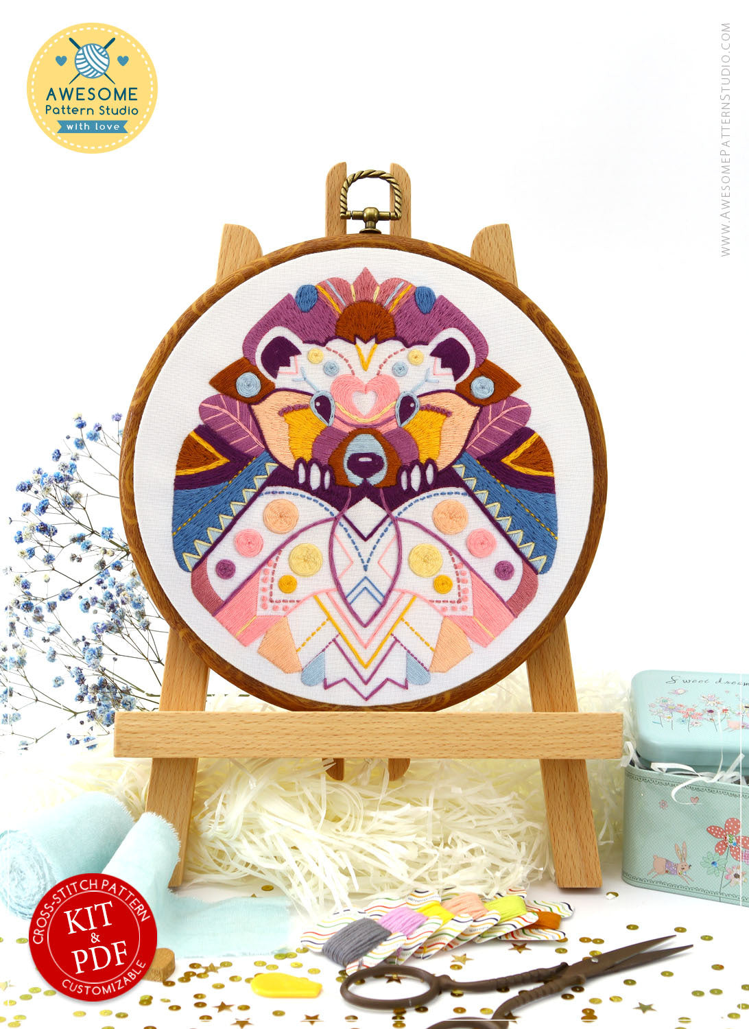 Mandala Hedgehog Embroidery Pattern PDF