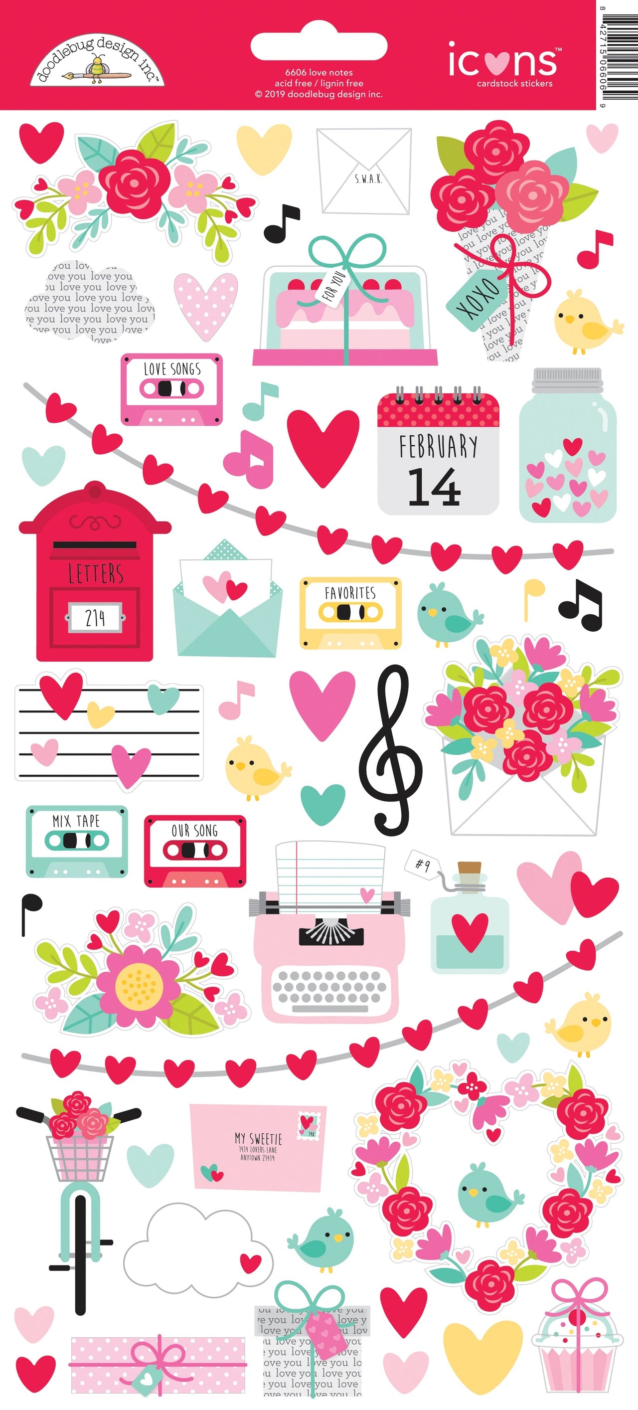 Doodlebug Cardstock Stickers 6"X13" - Love Notes Icons