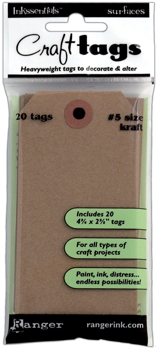 Ranger Inkssentials Kraft Craft Tags 20/Pkg - #5, 4.5"X2.375"