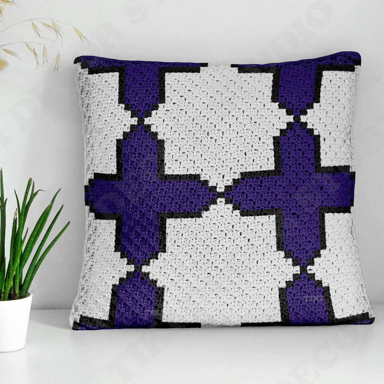 Beginner-friendly Blue White Mosaic 14/24" Pillow C2C Crochet Pattern