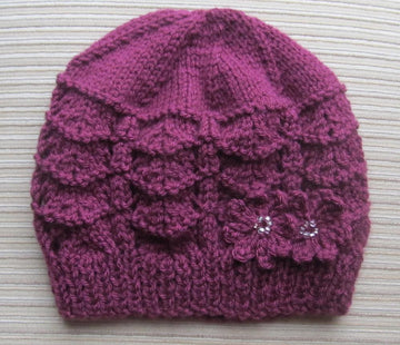 Purple Hat in Lacy Chevron Stitch in Sizes 12-18 Months and Adult