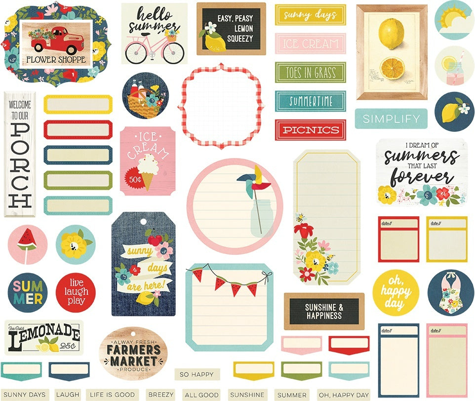 Simple Stories Summer Farmhouse Bits & Pieces Die-Cuts 57/Pkg - Journal