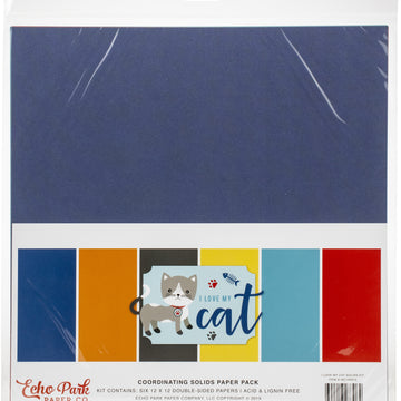 Echo Park Paper Echo Park Double-Sided Solid Cardstock 12"X12" 6/Pkg - I Love My Cat, 6 Colors