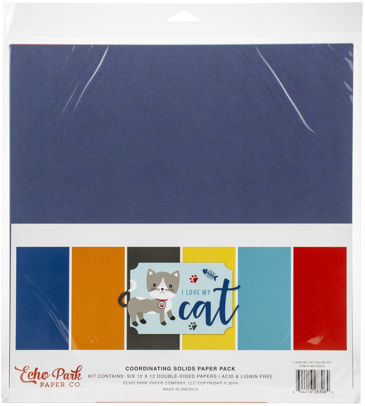 Echo Park Paper Echo Park Double-Sided Solid Cardstock 12"X12" 6/Pkg - I Love My Cat, 6 Colors