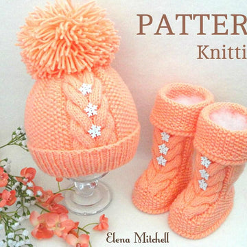 Knitting Baby Boy Baby Girl Boots Pom Pom Beanie PATTERN