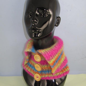 Angel Print Mohair All Rib Button Collar Cowl