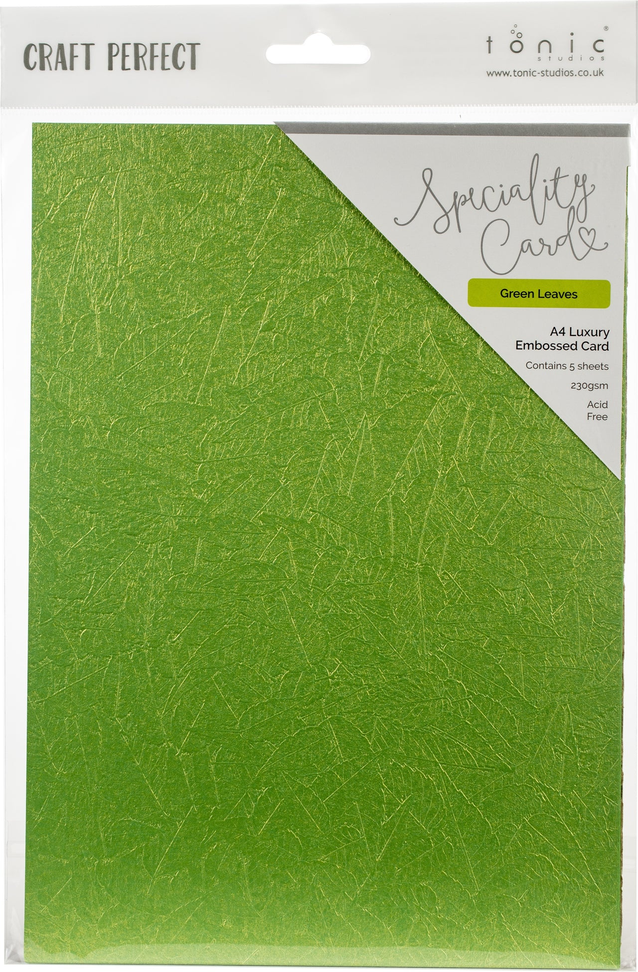 Tonic Studios Craft Perfect Luxury Embossed Cardstock A4 5/Pkg - Green Leaves