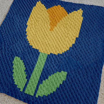 C2C Yellow Tulip Botanical Blanket 60x60 squares Grid Crochet Pattern
