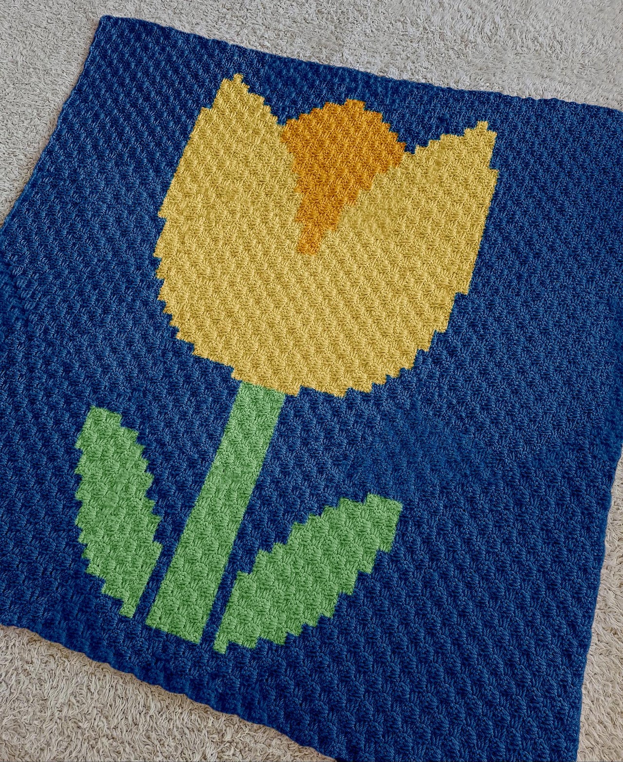 C2C Yellow Tulip Botanical Blanket 60x60 squares Grid Crochet Pattern