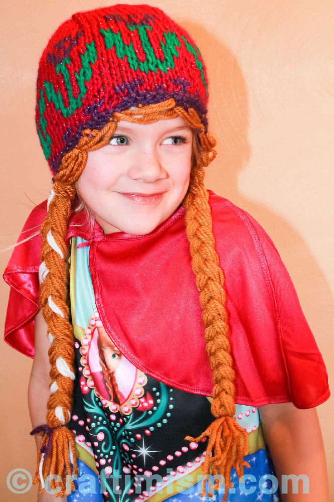 Flower motif hat with two braids