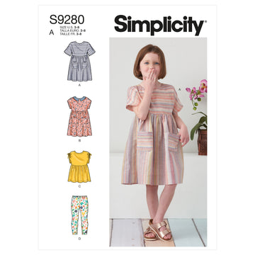Simplicity Children's Dresses, Top & Leggings S9280 - Paper Pattern, Size A (3-4-5-6-7-8)