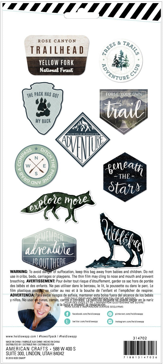 American Crafts Heidi Swapp Wolf Pack Embossed Stickers 10/Pkg - 572251