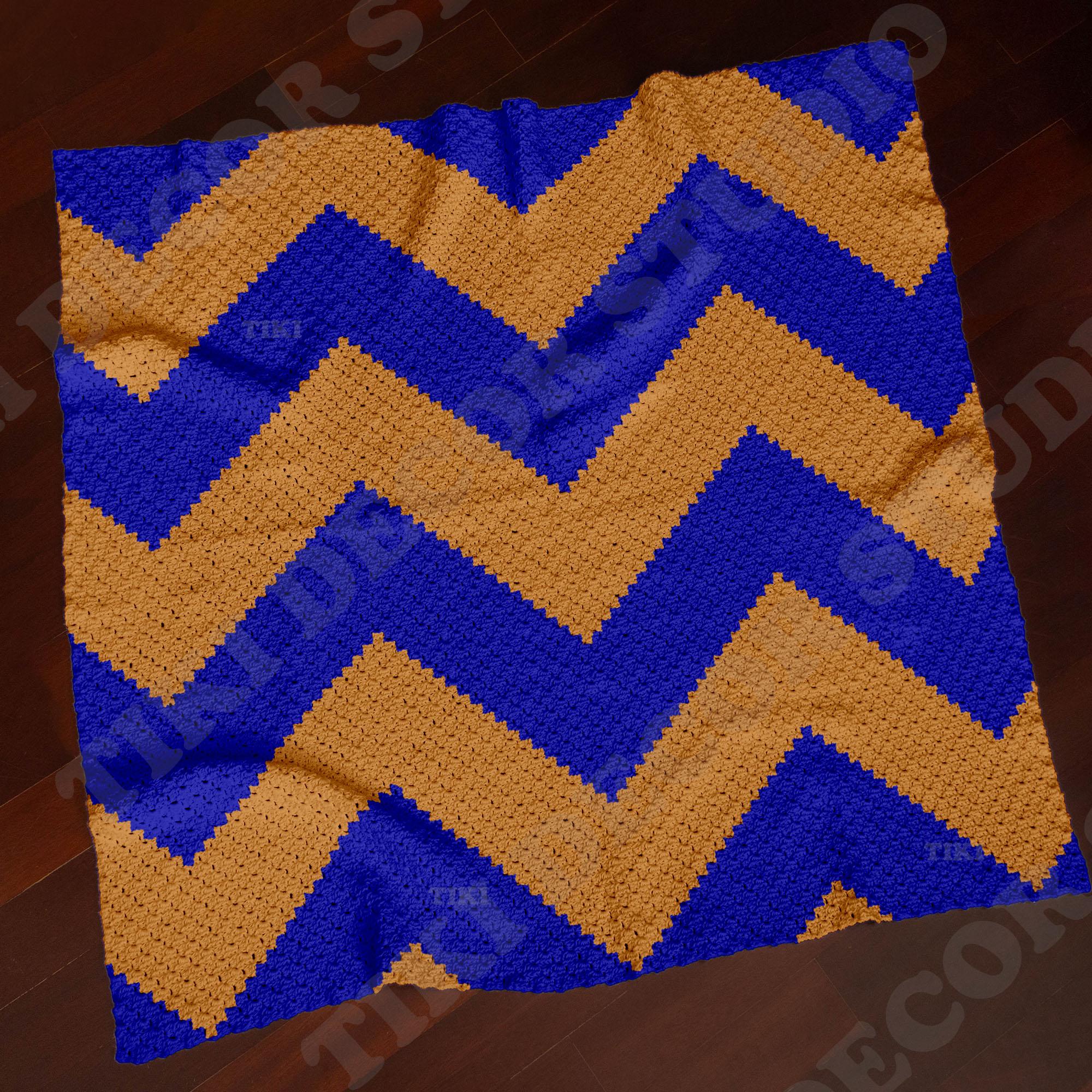 C2C CROCHET PATTERN Chevron Blue Orange Blanket Geometric ZigZag Throw 47x47 53x53 inch