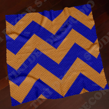 C2C CROCHET PATTERN Chevron Blue Orange Blanket Geometric ZigZag Throw 47x47 53x53 inch
