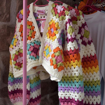 Aran granny squares and stripes cardigan