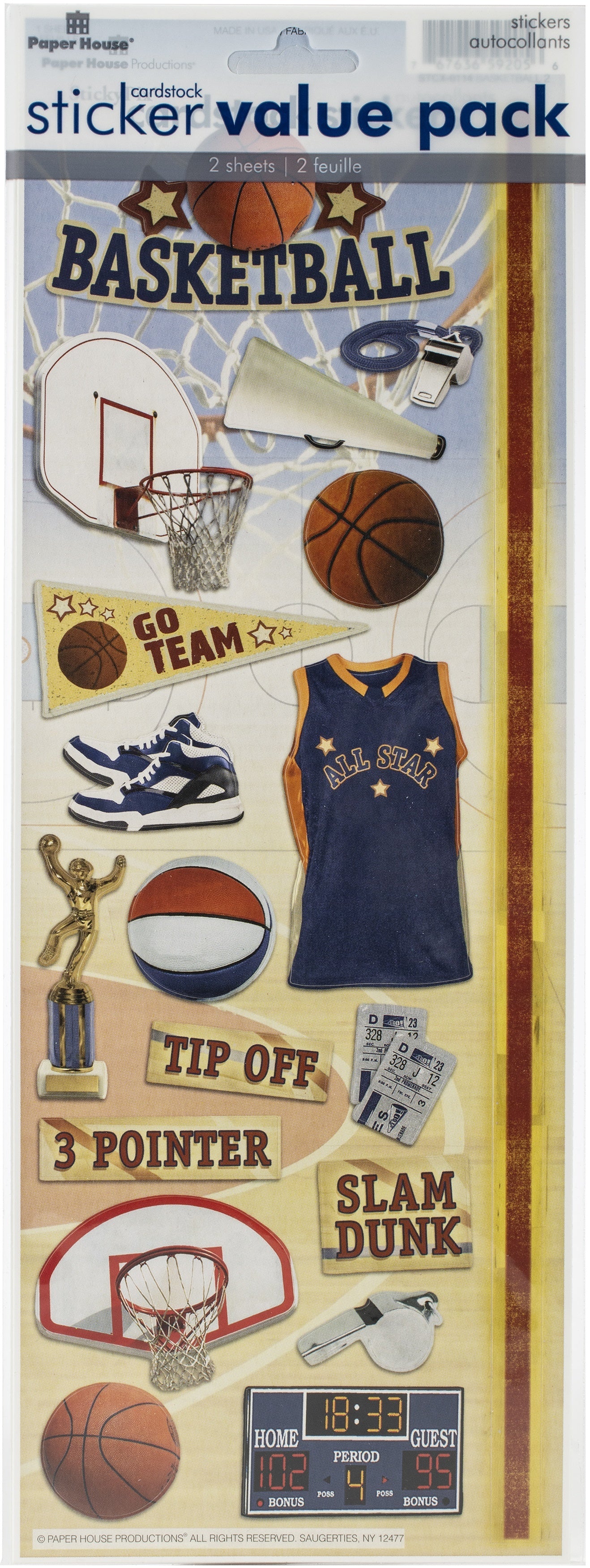 Paper House Cardstock Sticker 2/Pkg - Basketball