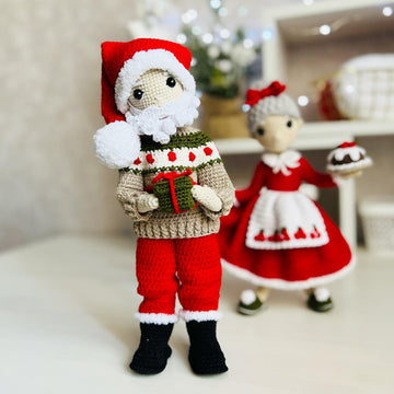 Amigurumi doll, crochet doll pattern, doll clothes crochet pattern, Santa Claus and Mrs. Claus