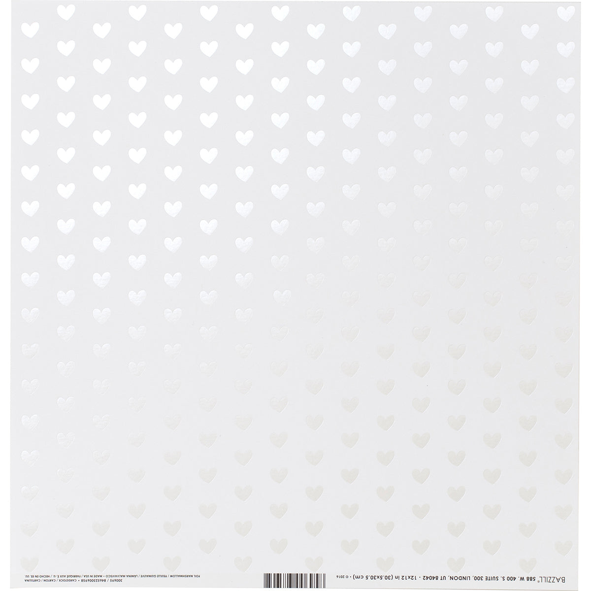 Bazzill Foiled Pattern Cardstock 12"X12" 12/Pkg - Heart W/White Pearl, Marshmallow