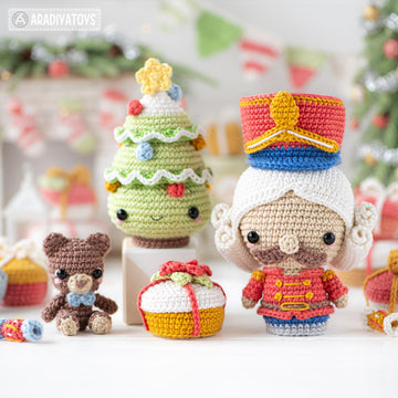 7-in-1 nutcracker crochet pattern Christmas decor amigurumi tutorial rocking horse DIY ornament Christmas tree digital PDF file by AradiyaToys (Olka Novytska)