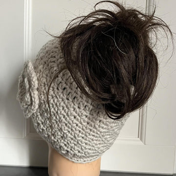 Messy Bun Beanie with Flower