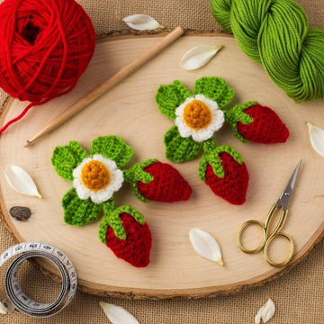 Crochet Strawberry Hair Clip Pattern | PDF Photo & Video Tutorial | Easy Hair Accessory
