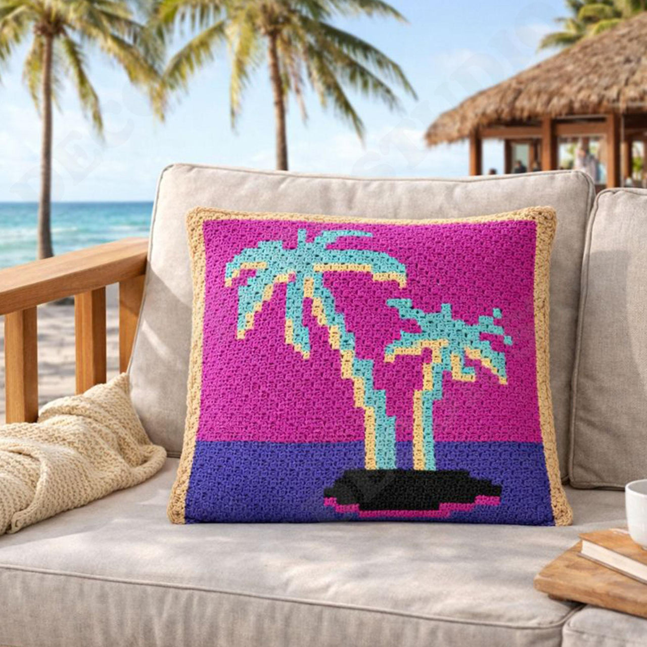 C2C Miami Vice Square Cushion Neon Lights Pillow Crochet Pattern