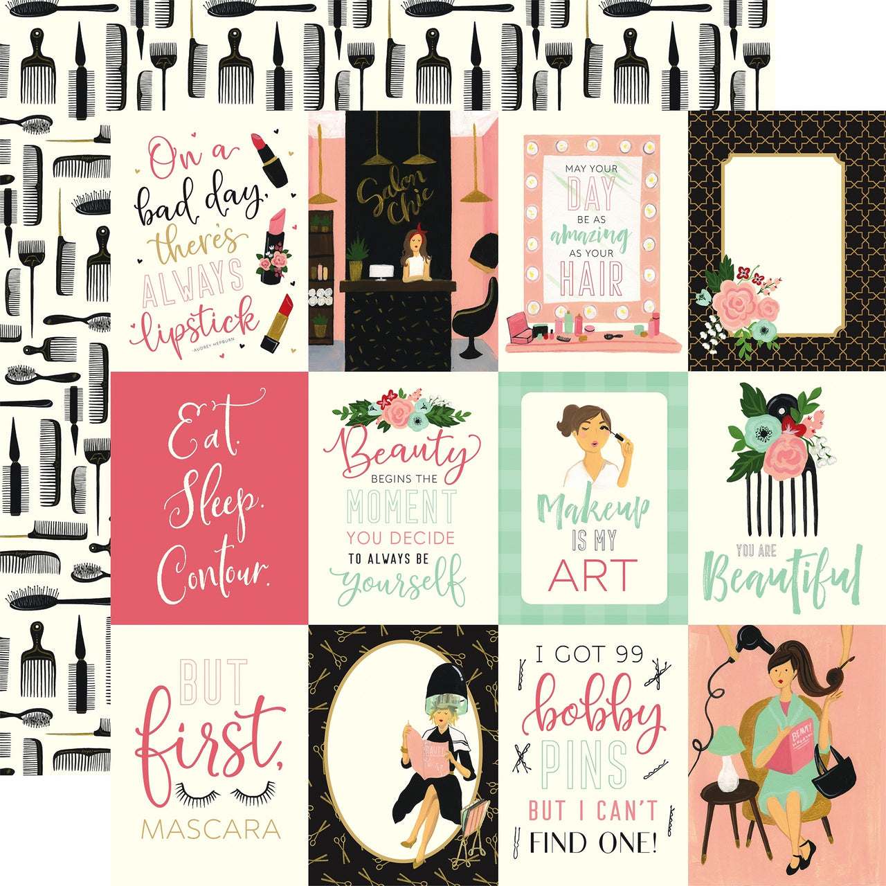 Echo Park Paper Salon Double-Sided Cardstock 12"X12" 25/Pkg - 3"X4" Journaling Cards