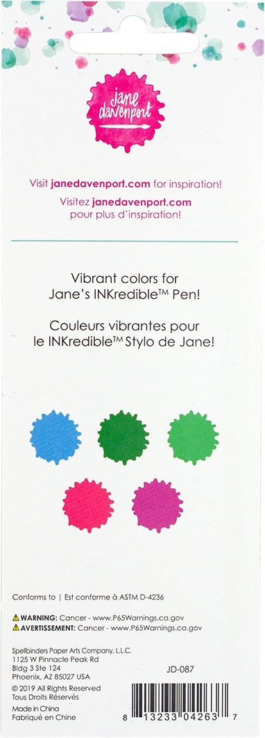 Spellbinders Jane Davenport Inkredible Ink Cartridges 10/Pkg - Brights - 2 Each Of 5 Colors