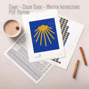Throw Camino De Santiago C2C Crochet Pattern PDF | Blue Gold Blanket