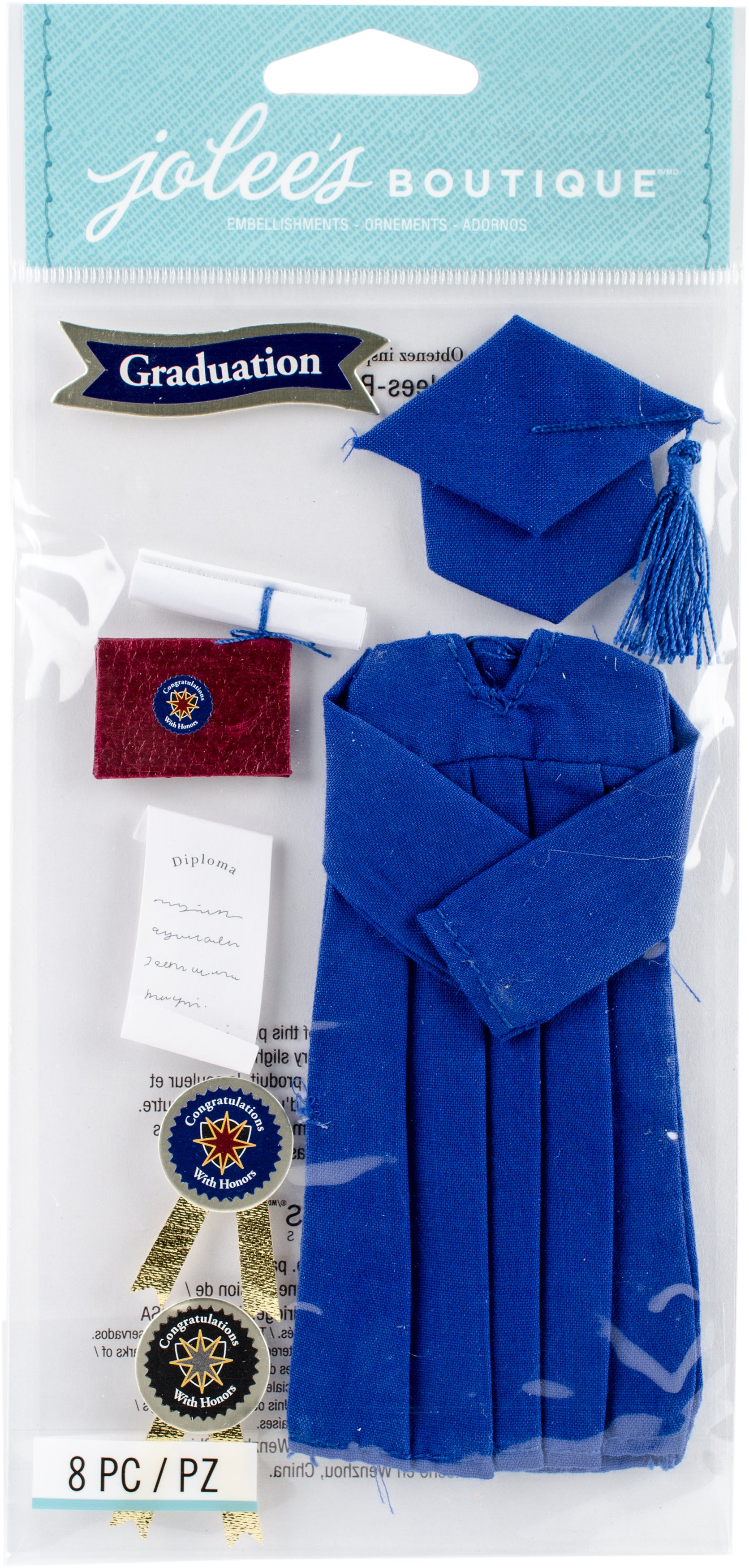Jolee's Le Grande Dimensional Stickers - Graduation Cap & Gown - Blue