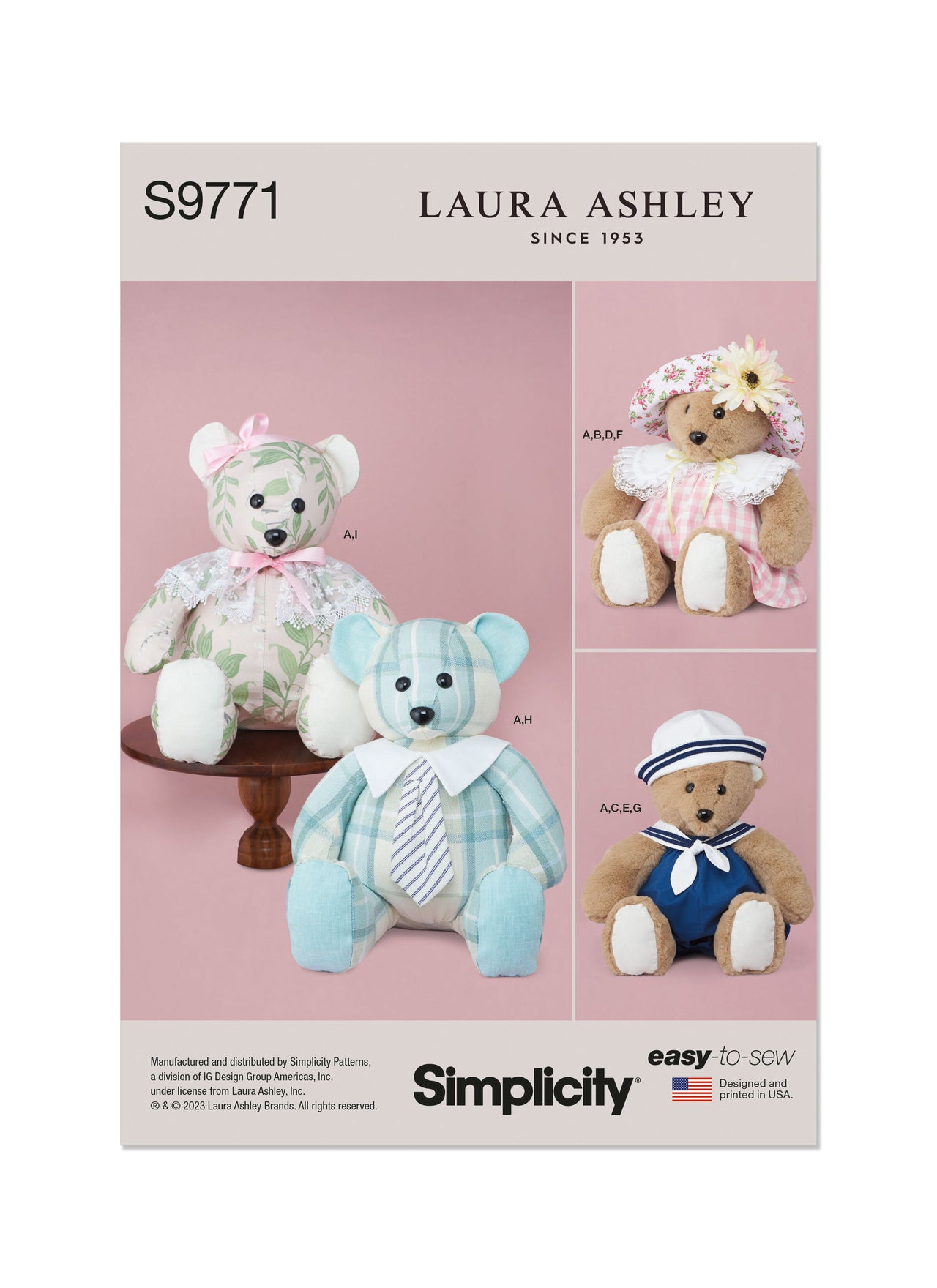 Simplicity Plush Bear with Clothes and Hats by Laura Ashley S9771 - Sewing Pattern
