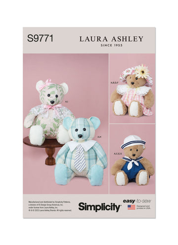 Simplicity Plush Bear with Clothes and Hats by Laura Ashley S9771 - Sewing Pattern