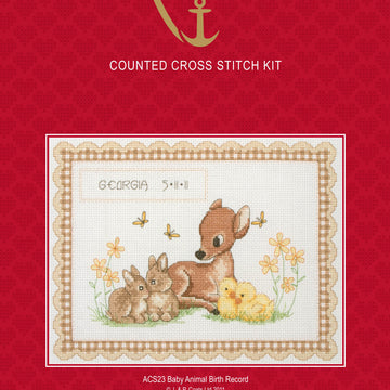 Anchor Baby Animal Birth Sampler Cross Stitch Kit - 26.5cm x 20cm