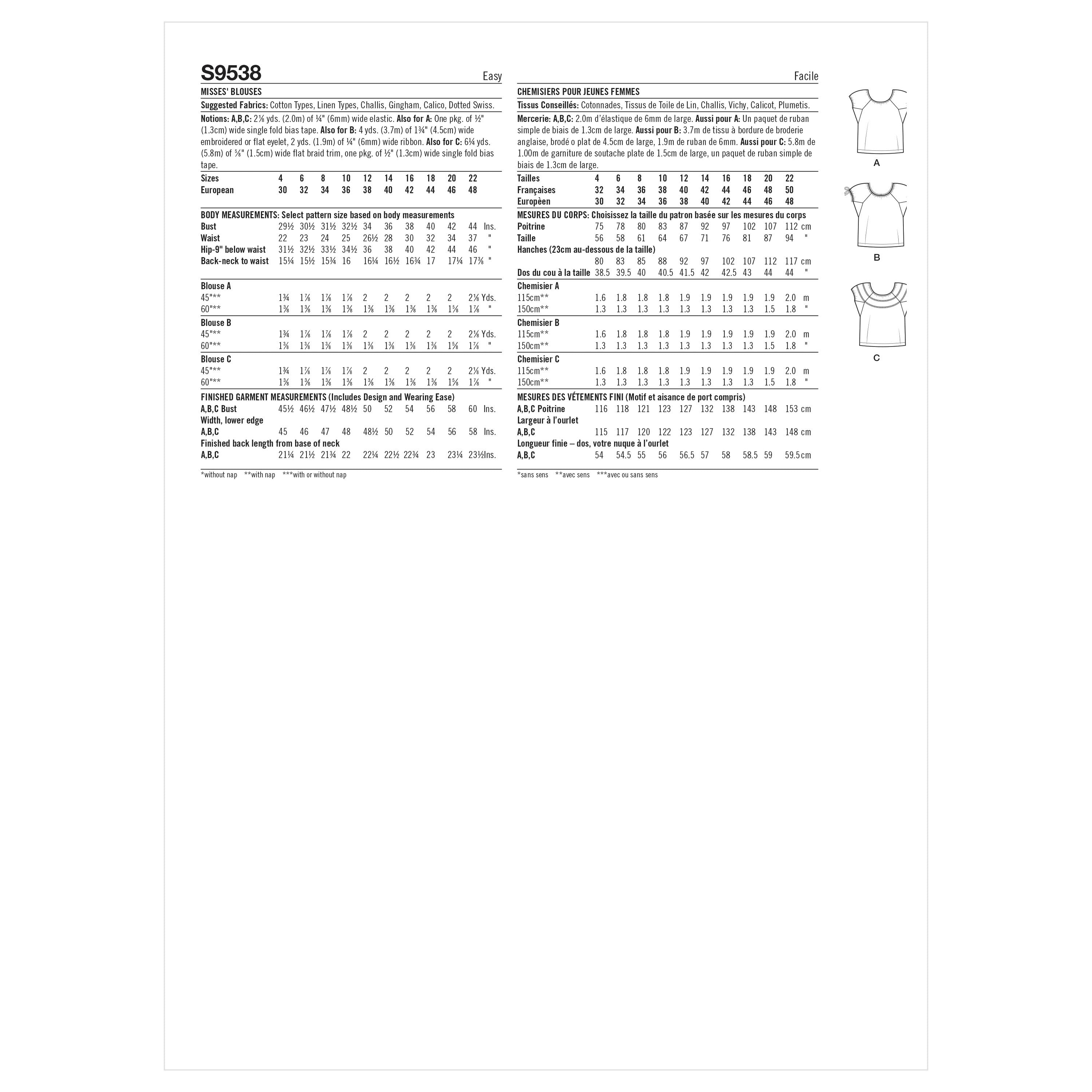 Simplicity Misses' Blouses S9538 - Sewing Pattern
