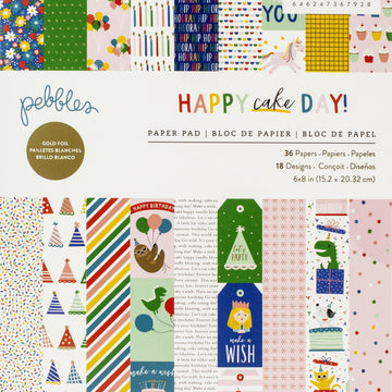 American Crafts Pebbles Single-Sided Paper Pad 6"X8" 36/Pkg - Happy Cake Day, 18 Designs/2 Each