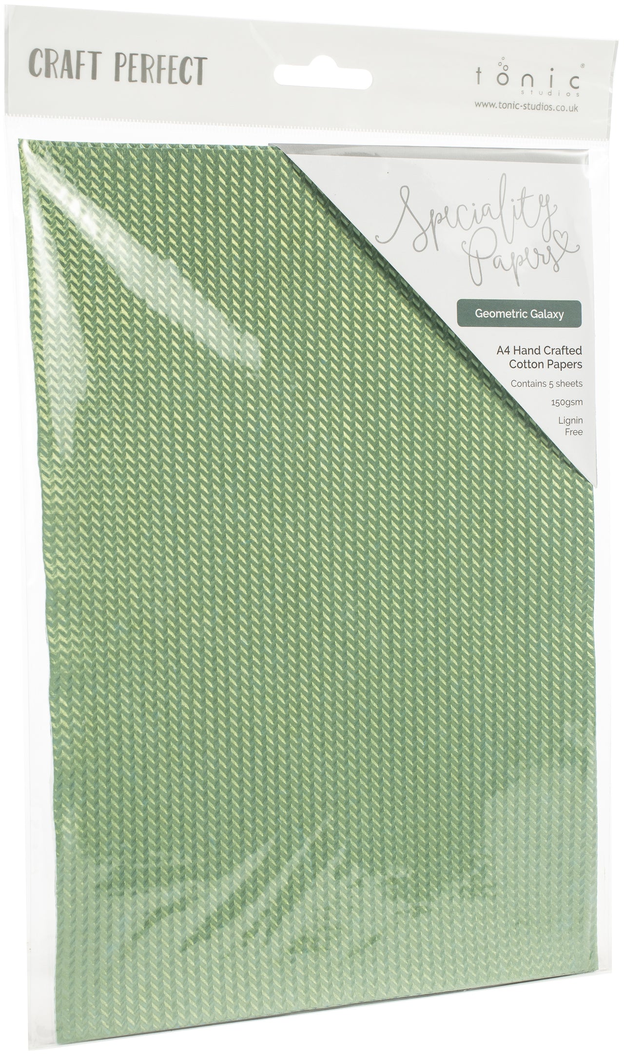 Tonic Studios Craft Perfect Handcrafted Embossed Cotton Papers A4 5/Pkg - Geometric Galaxy
