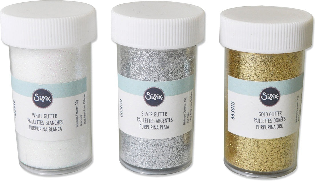 Sizzix Glitter 3/Pkg - White, Gold & Silver