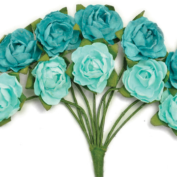 Kaisercraft Mini Paper Blooms Flowers W/Wire Stem 10/Pkg - Sea Breeze, .5"