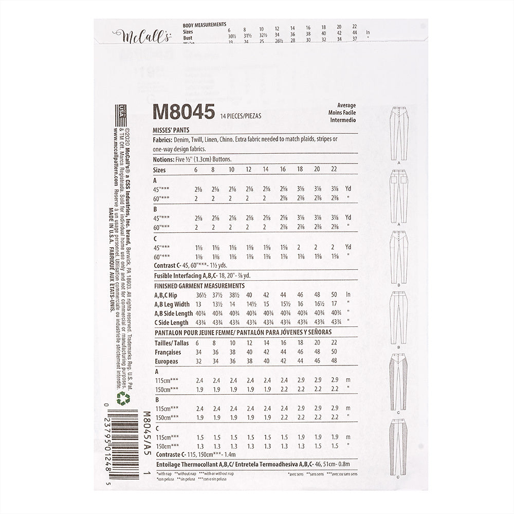 McCall's #AbbieMcCalls - Misses' Pants M8045 - Sewing Pattern