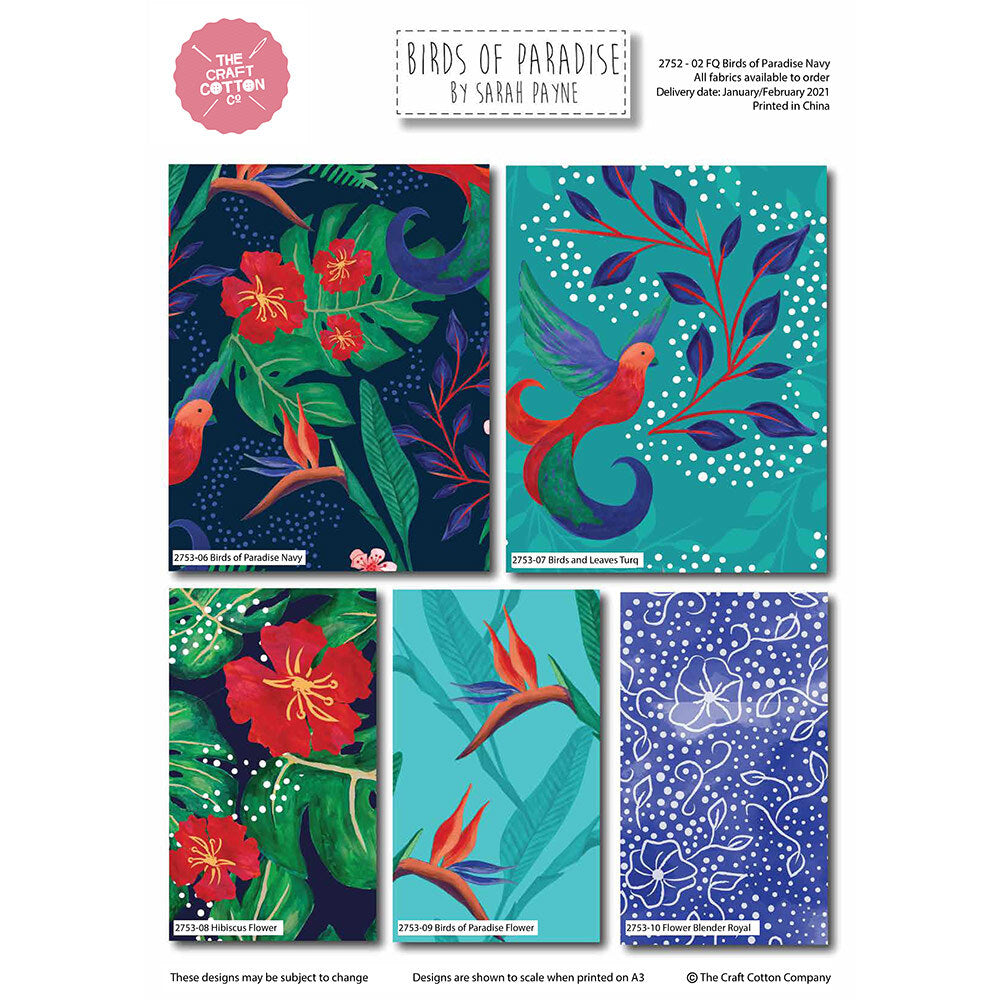 Craft Cotton Company Birds of Paradise Navy Fat Quarter Bundle - Blue