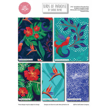 Craft Cotton Company Birds of Paradise Navy Fat Quarter Bundle - Blue